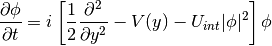 \frac{\partial \phi}{\partial t} = i \left[\frac{1}{2}\frac{\partial^2}{\partial y^2} - V(y) - U_{int}|\phi|^2\right]\phi